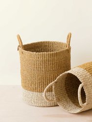 Mustard Baskets With Handle, Set Of 2 - Cylinder Baskets