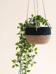 Natural + Black Colorblock Hanging Planter - Hanging Basket - Natural/Black