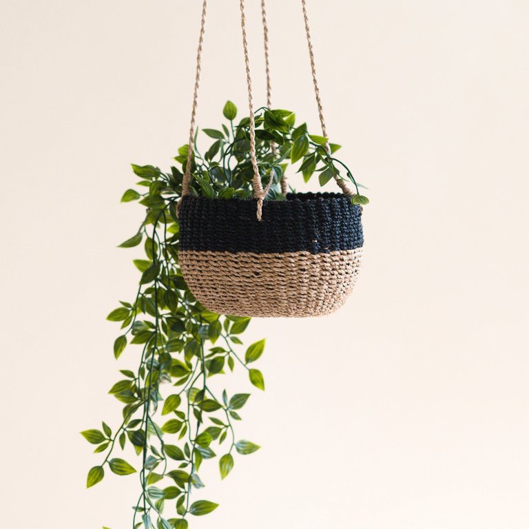 Natural + Black Colorblock Hanging Planter - Hanging Basket - Natural/Black