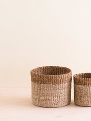 Natural + Brown Tabletop Bins Set of 2 - Wicker Baskets - Natural/Golden Brown
