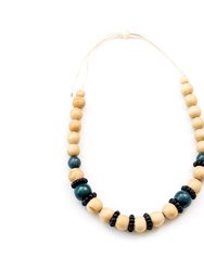 Natural Handmade Wooden Necklace - Natural/Blue Green/Charcoal
