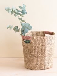 Natural Octagon Basket with Dusty Rose Handle - Natural Basket - Natural/Dusty Rose