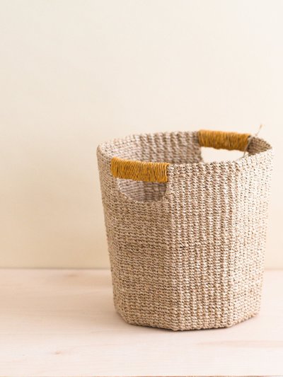 LIKHA Natural Octagon Basket with Mustard Handle - Handwoven Bin product