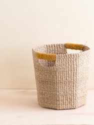 Natural Octagon Basket with Mustard Handle - Handwoven Bin - Natural/Mustard Yellow
