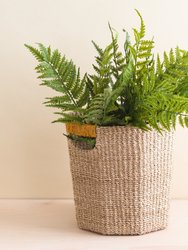 Natural Octagon Basket with Mustard Handle - Handwoven Bin