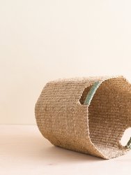 Natural Octagon Basket with Sage Handle - Octagon Basket