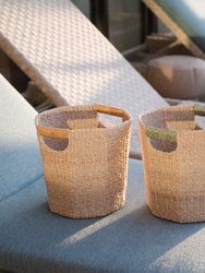 Natural Octagon Basket with Sage Handle - Octagon Basket