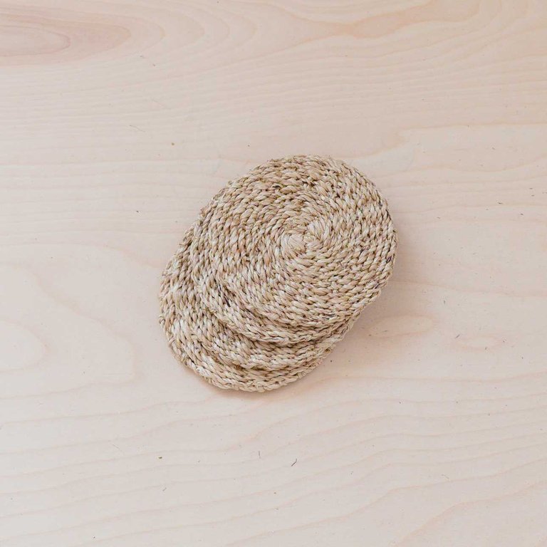 Natural Round Abaca Coasters Set Of 4 - Woven Fiber - Natural