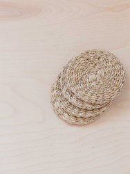 Natural Round Abaca Coasters Set Of 4 - Woven Fiber - Natural