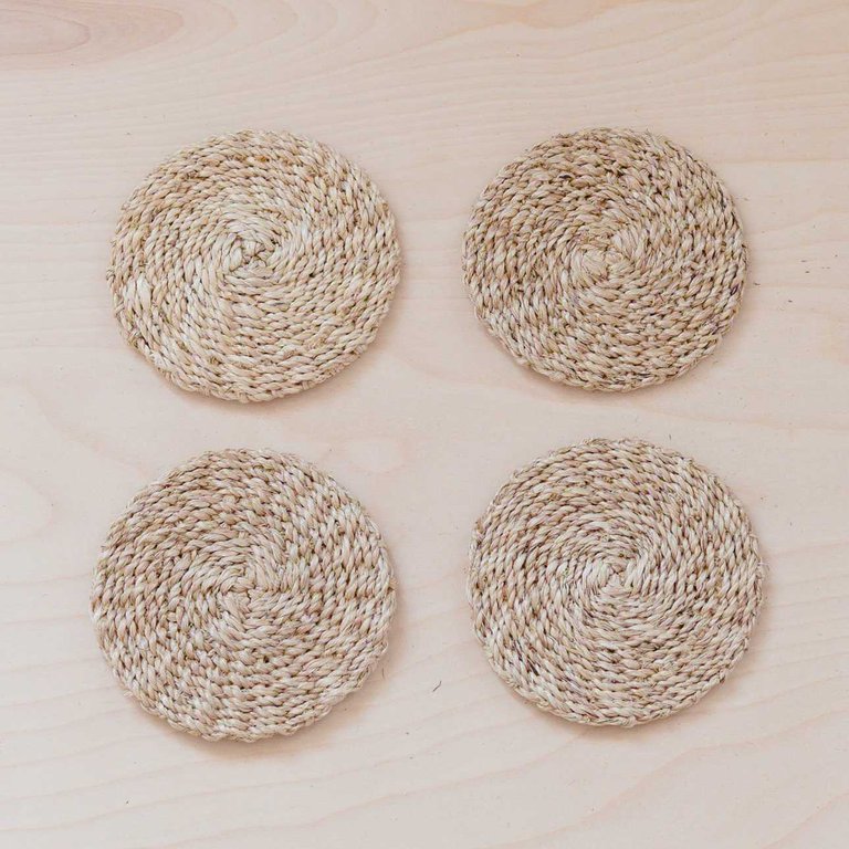 Natural Round Abaca Coasters Set Of 4 - Woven Fiber