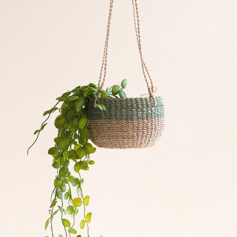 Natural + Sage Hanging Planter - Hanging Bin - Natural/Sage