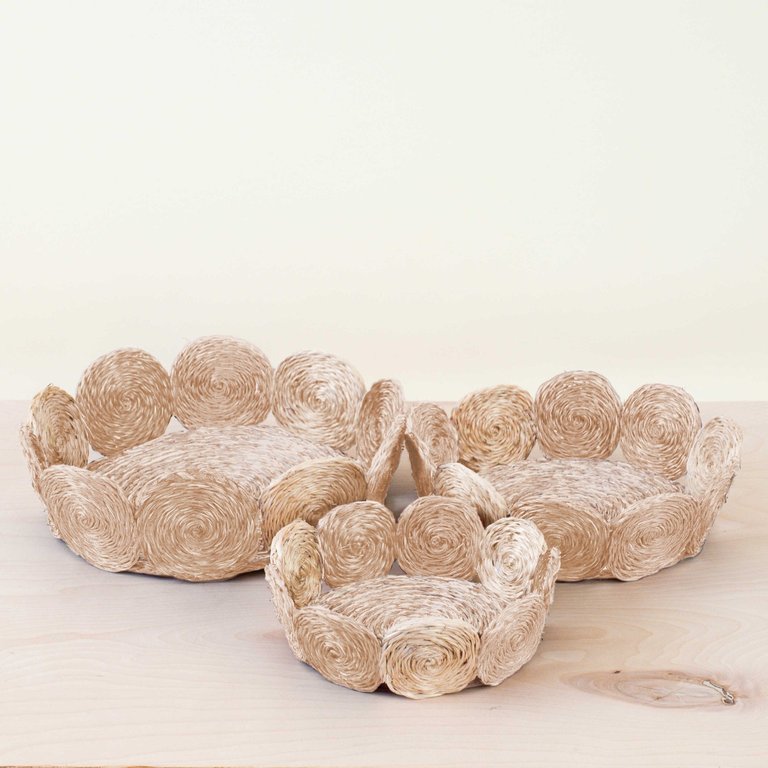 Natural Woven Fruit Basket - Storage Basket, Set Of 3 - White