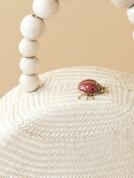 Oat Round Classic Handbag With Bead Handle - Woven Purse