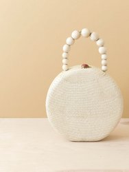 Oat Round Classic Handbag With Bead Handle - Woven Purse - Oat