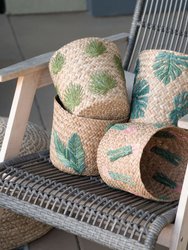 Palm Embroidered Soft Seagrass Basket - Embroidered Baskets