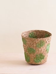 Palm Embroidered Soft Seagrass Basket - Embroidered Baskets - Brown/Green