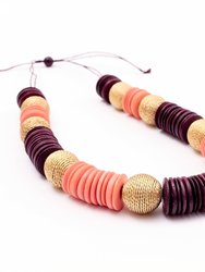 Paparazzi Wooden Necklace - Coral and Burgundy