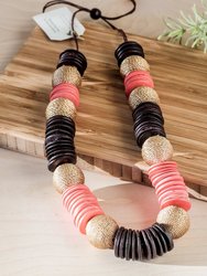 Paparazzi Wooden Necklace - Coral and Burgundy