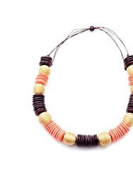 Paparazzi Wooden Necklace - Coral and Burgundy - Burgundy/Gold/Coral