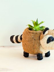 Raccoon Planter - Handmade Plant Pot - Natural Brown/White/Black