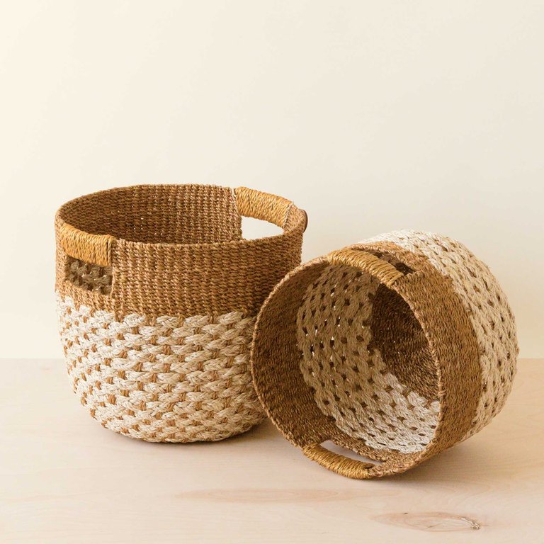  Round Baskets, Set of 2 - Handcrafted Bins