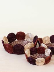 Rust And Mauve Handwoven Storage Basket - Fruit Basket, Set Of 3 - Rust/Mauve/White