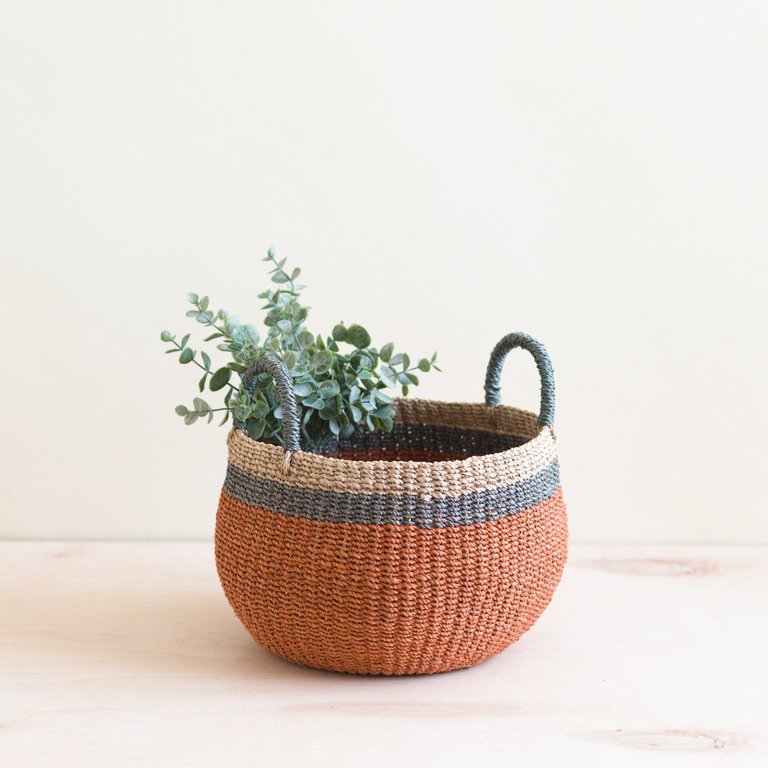 Tabletop Catch-All With Handle - Handcrafted Baskets - Coral