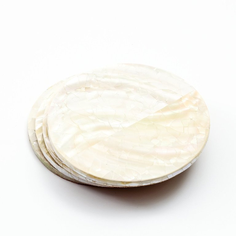 White Mother Of Pearl Coasters - White