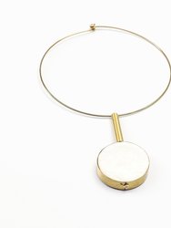 White Statement Necklace - Handmade Choker Pendula - Gold