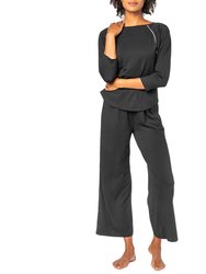 3/4 Sleeve Sleepwear Set In Black - Black