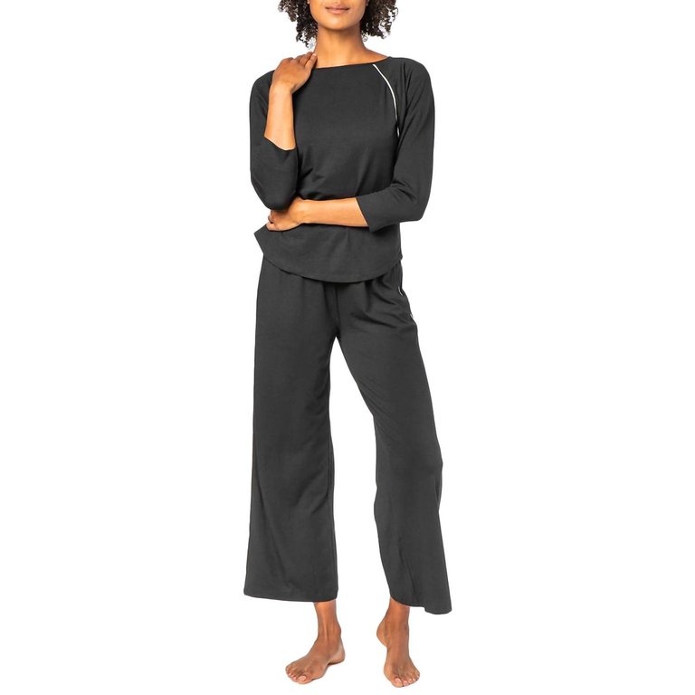 3/4 Sleeve Sleepwear Set In Black - Black