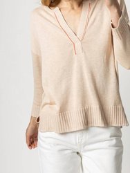3/4 Sleeve Split Neck Sweater - Wheat