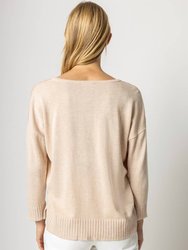 3/4 Sleeve Split Neck Sweater