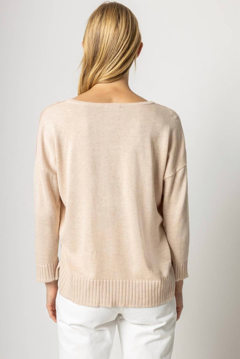 3/4 Sleeve Split Neck Sweater