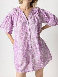 Bracelet Sleeve Buttondown Dress - Violet Floral Print