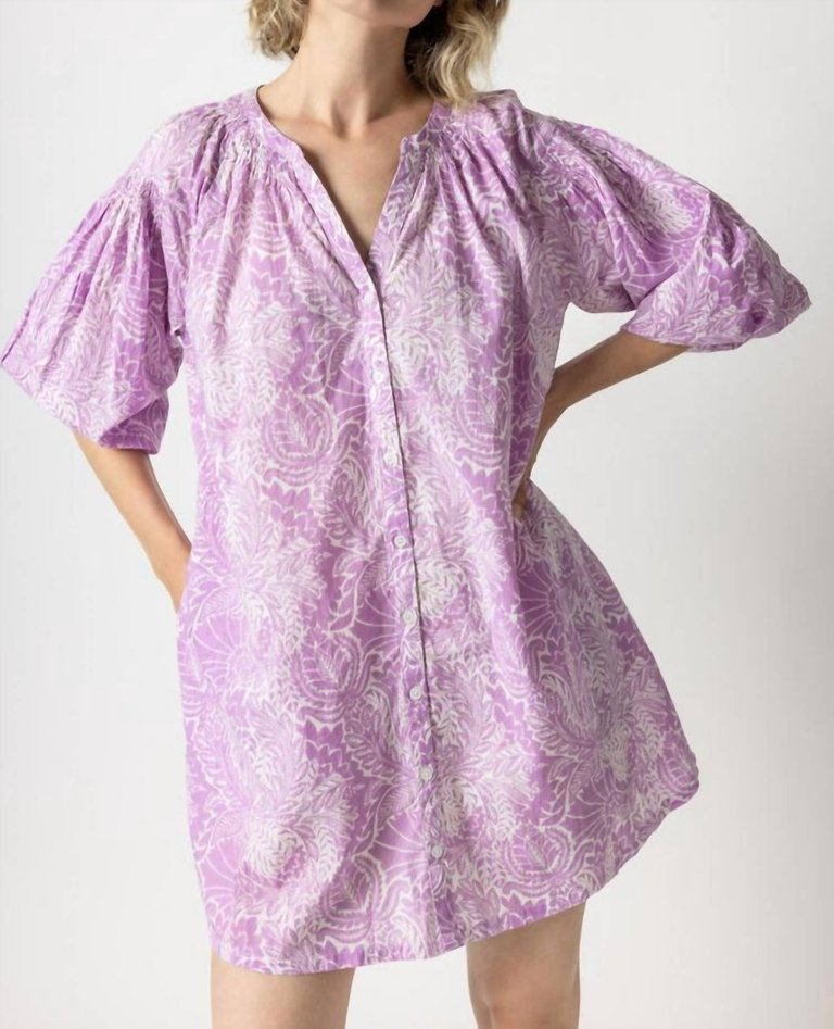 Bracelet Sleeve Buttondown Dress - Violet Floral Print