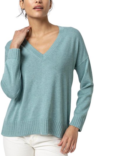 Lilla P Easy Back Seam V-Neck Sweater In Sea Blue product