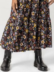 Floral Tiered Skirt In Black Floral
