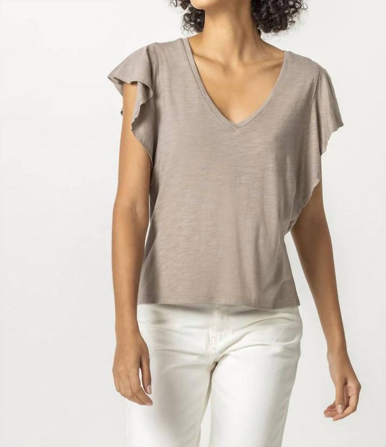 Flutter V-Neck Tee In Raffia - Raffia