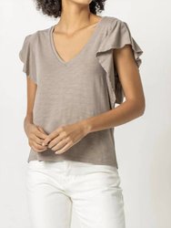 Flutter V-Neck Tee In Raffia