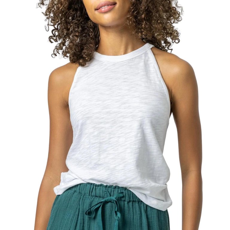 Halter Crewneck Tank Top In White - White