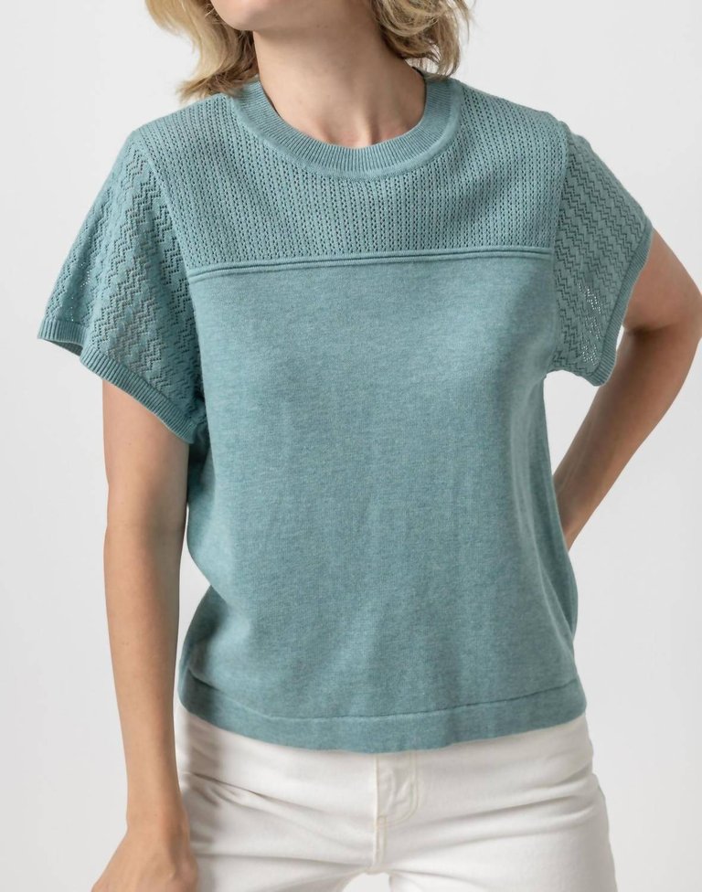 Pointelle Crewneck Sweater In Sea Blue - Sea Blue