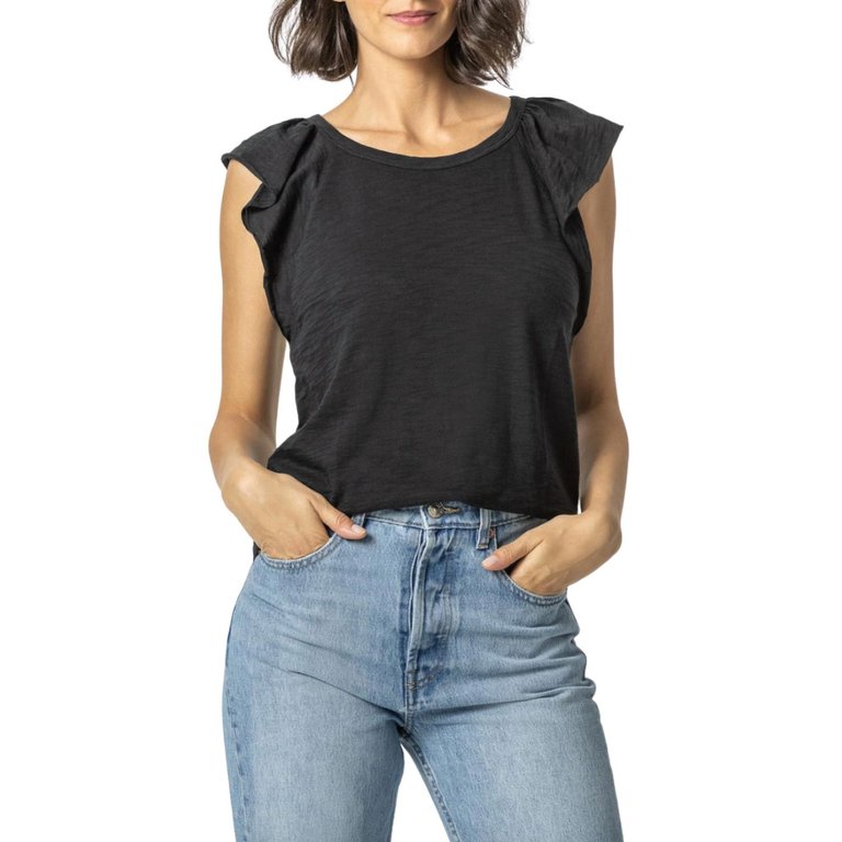 Ruffle Sleeve Raglan Top In Black - Black