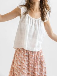 Ruffle Sleeve Top With Shirring In White