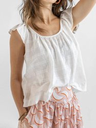 Ruffle Sleeve Top With Shirring In White - White