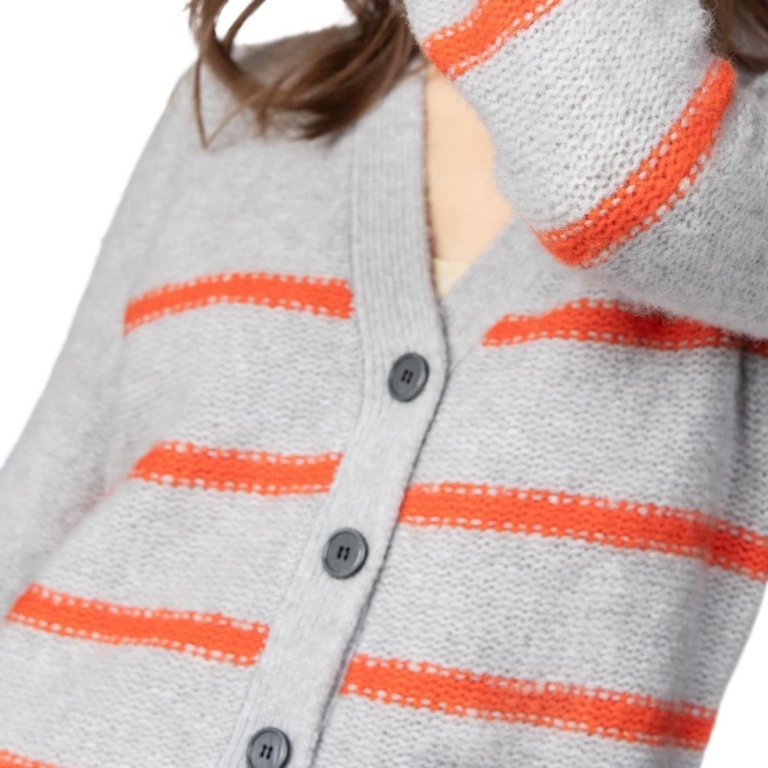 Striped Button Cardigan In Fog/scarlet