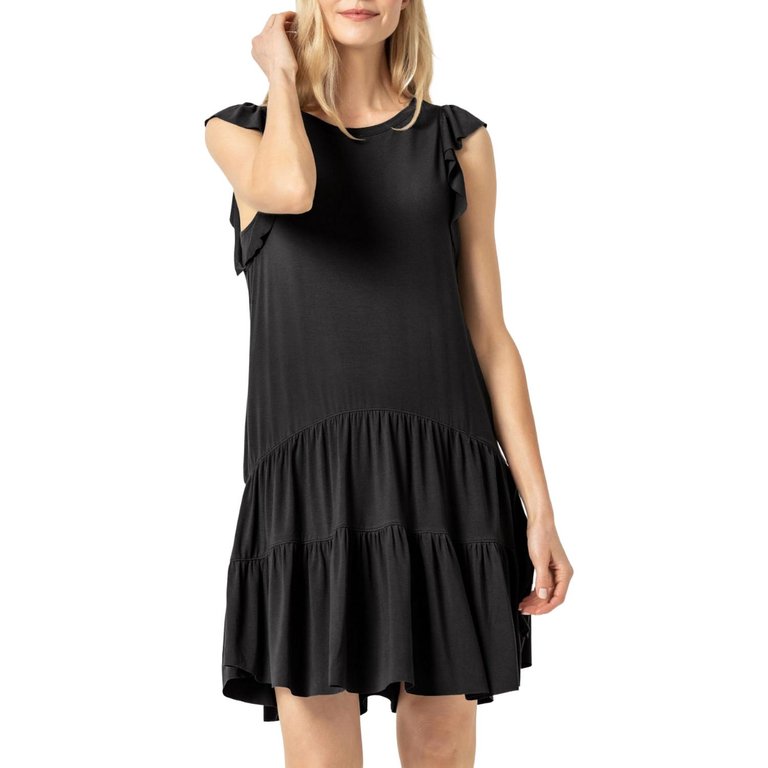 Tiered Peplum Tank Dress In Black - Black