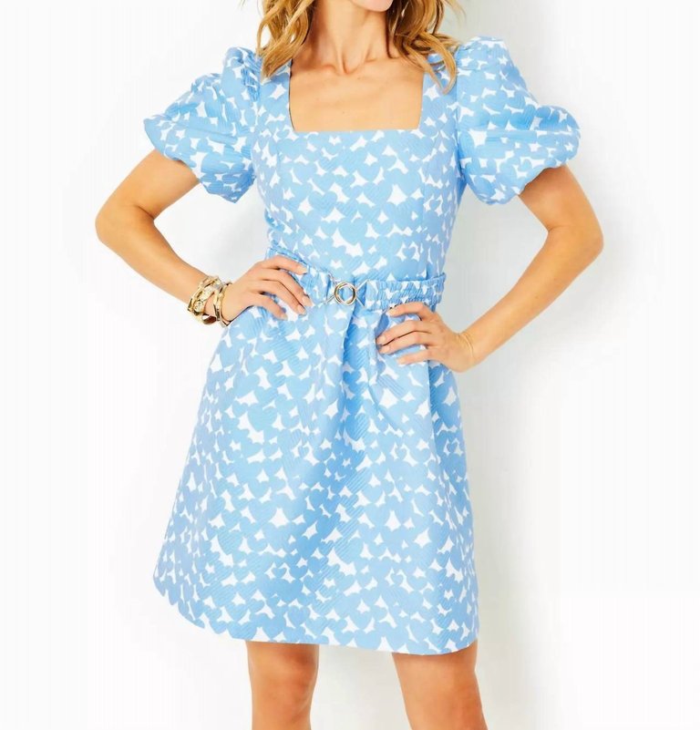 Kasslyn Elbow Sleeve Jacquard Dress In Bon Bon Blue All Heart Jacquard