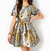 Priyanka Short Sleeve Floral Jacquard Dress - Gold Metallic Peony Parade Brocade