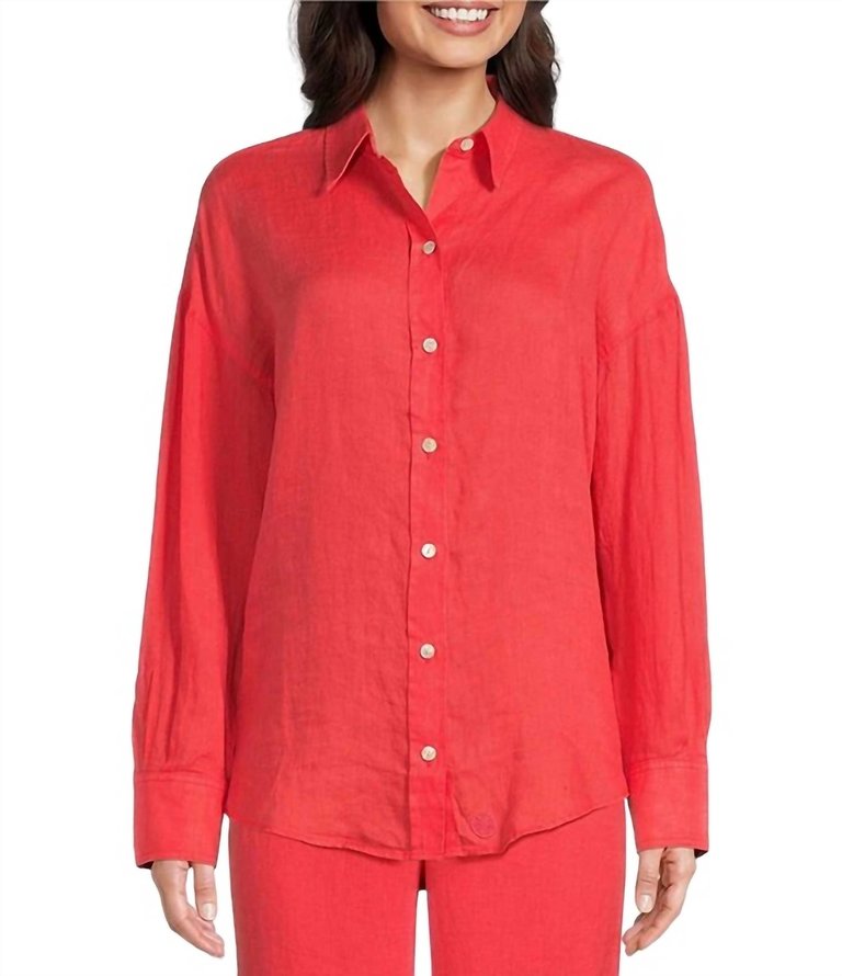 Stevey Relaxed Button Down Linen Shirt In Mizner Red - Mizner Red